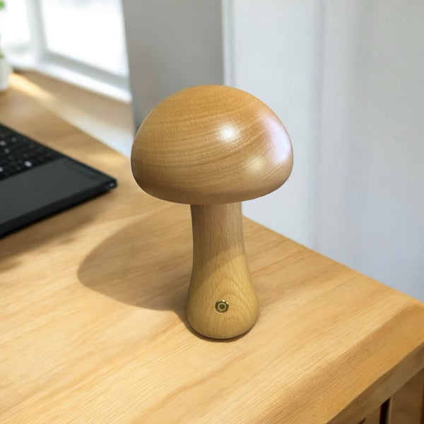 Cordless Wooden Mushroom Table Lamp