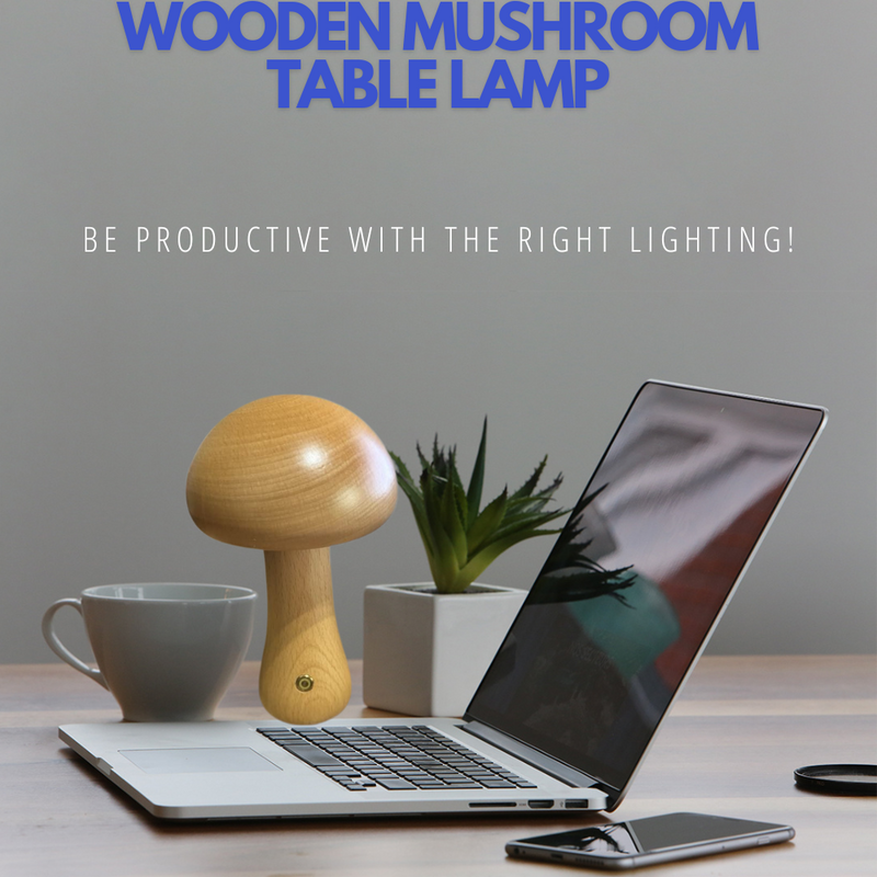 Cordless Wooden Mushroom Table Lamp