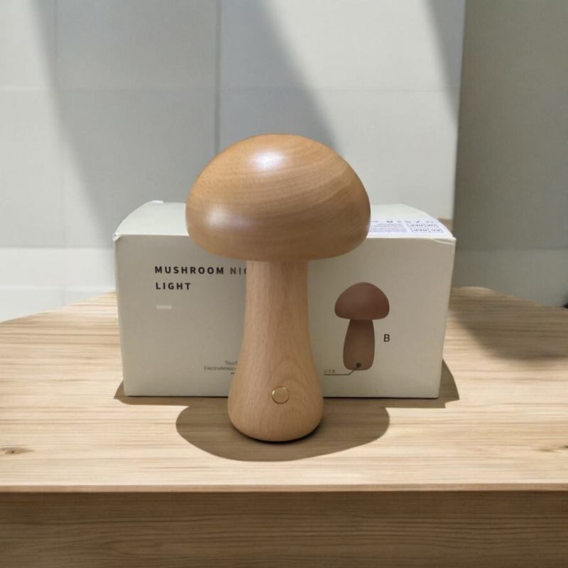 Cordless Wooden Mushroom Table Lamp
