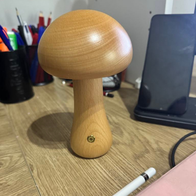 Cordless Wooden Mushroom Table Lamp